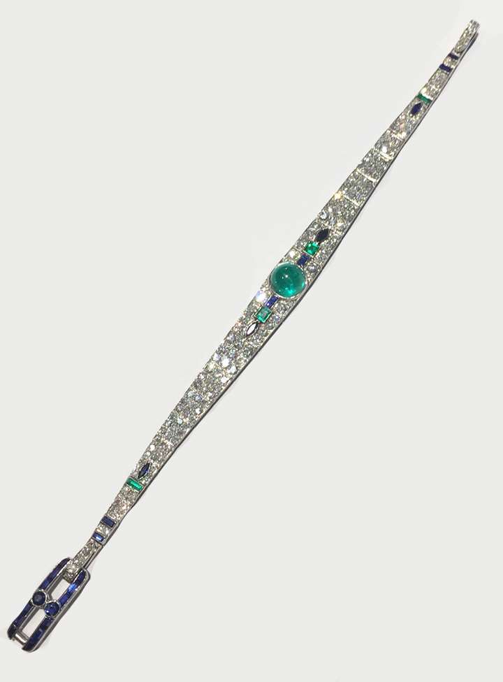 Early 20th century cabochon emerald, diamond and sapphire bracelet